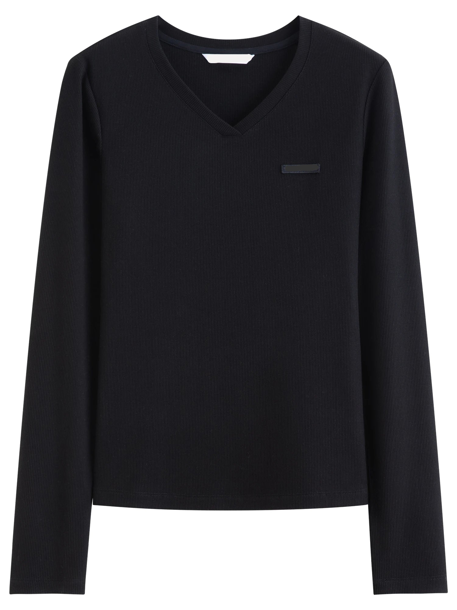 FSLE V-Neck Women's Knit Long Sleeve Tee with Sleek Straight Shoulder Design and Embroidery Logo Detail Spring 2026 New Arrival