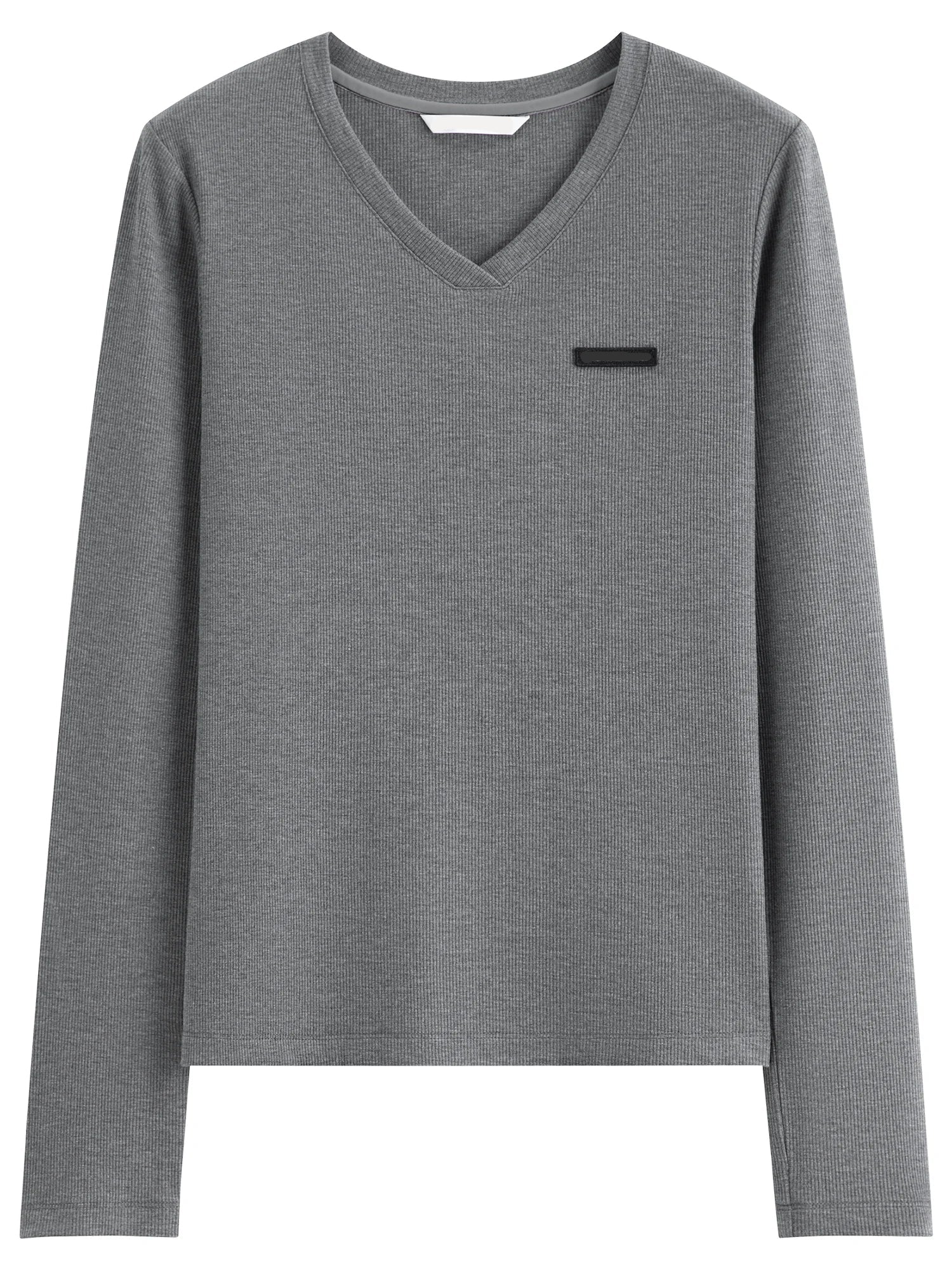 FSLE V-Neck Women's Knit Long Sleeve Tee with Sleek Straight Shoulder Design and Embroidery Logo Detail Spring 2026 New Arrival