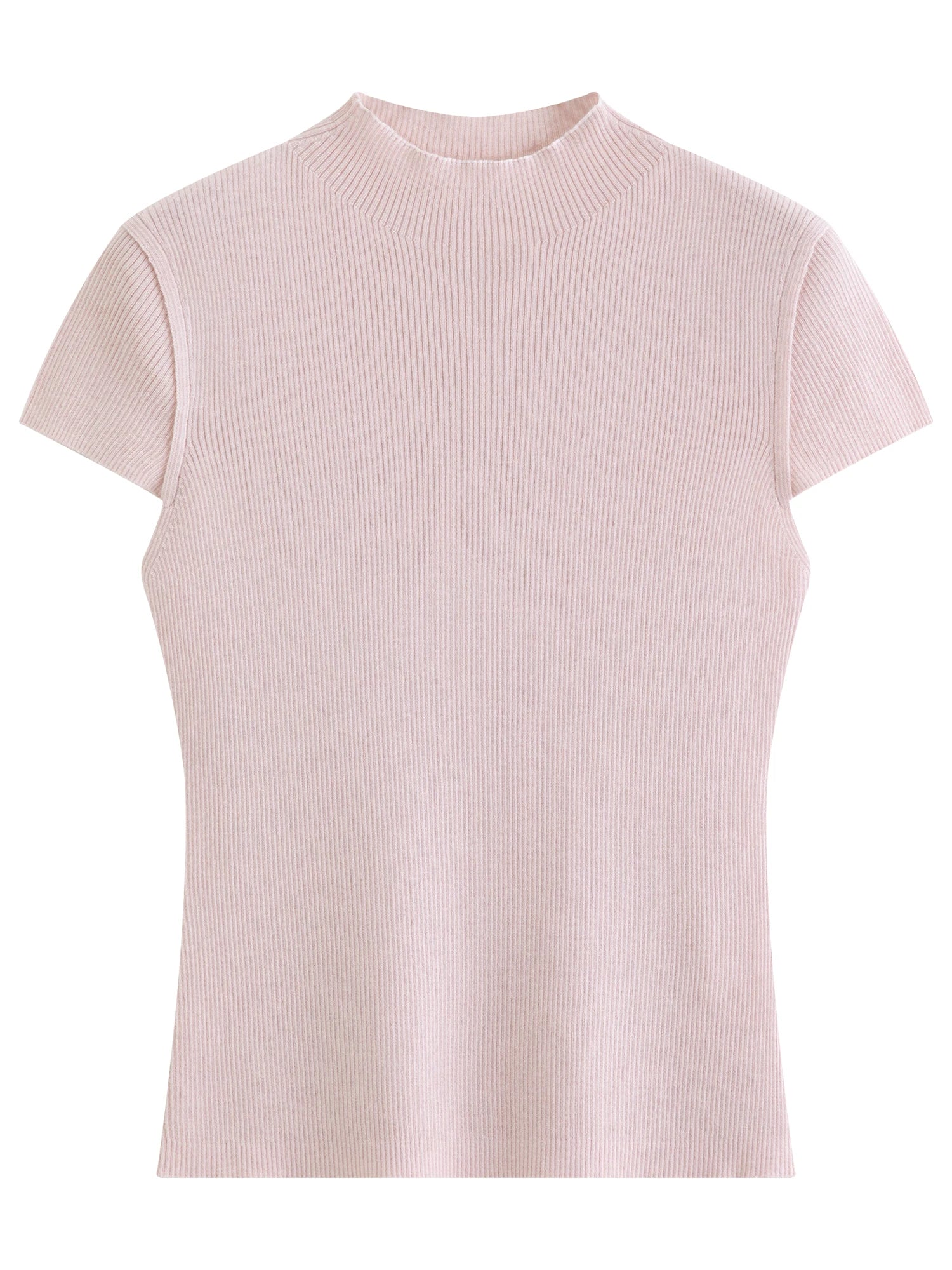 FSLE 2026 Spring Women's Semi-High Neck Solid Wool Knit Sweater - Slim Fit Short Sleeve Simple Top for Casual Office Wear