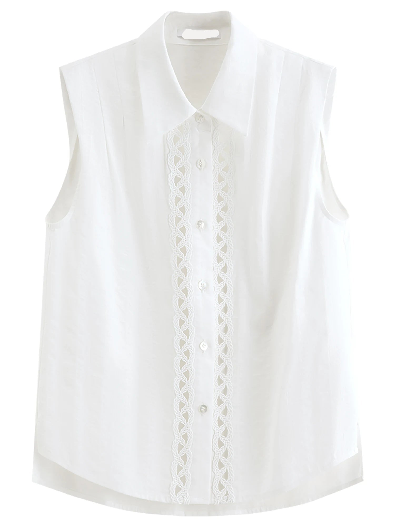 Lace-Trimmed V-Neck Cotton Shirt