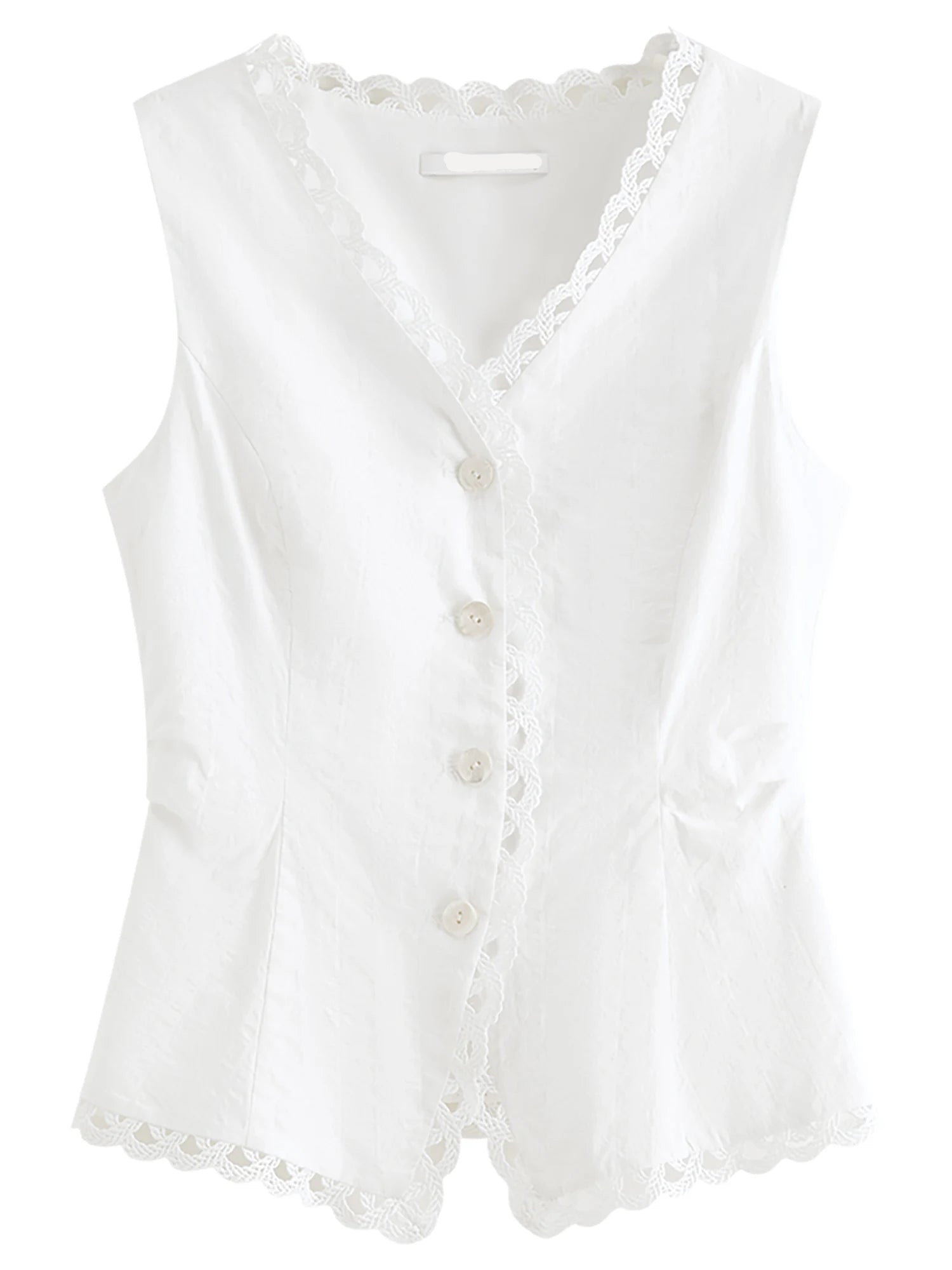 Lace-Trimmed V-Neck Cotton Vest