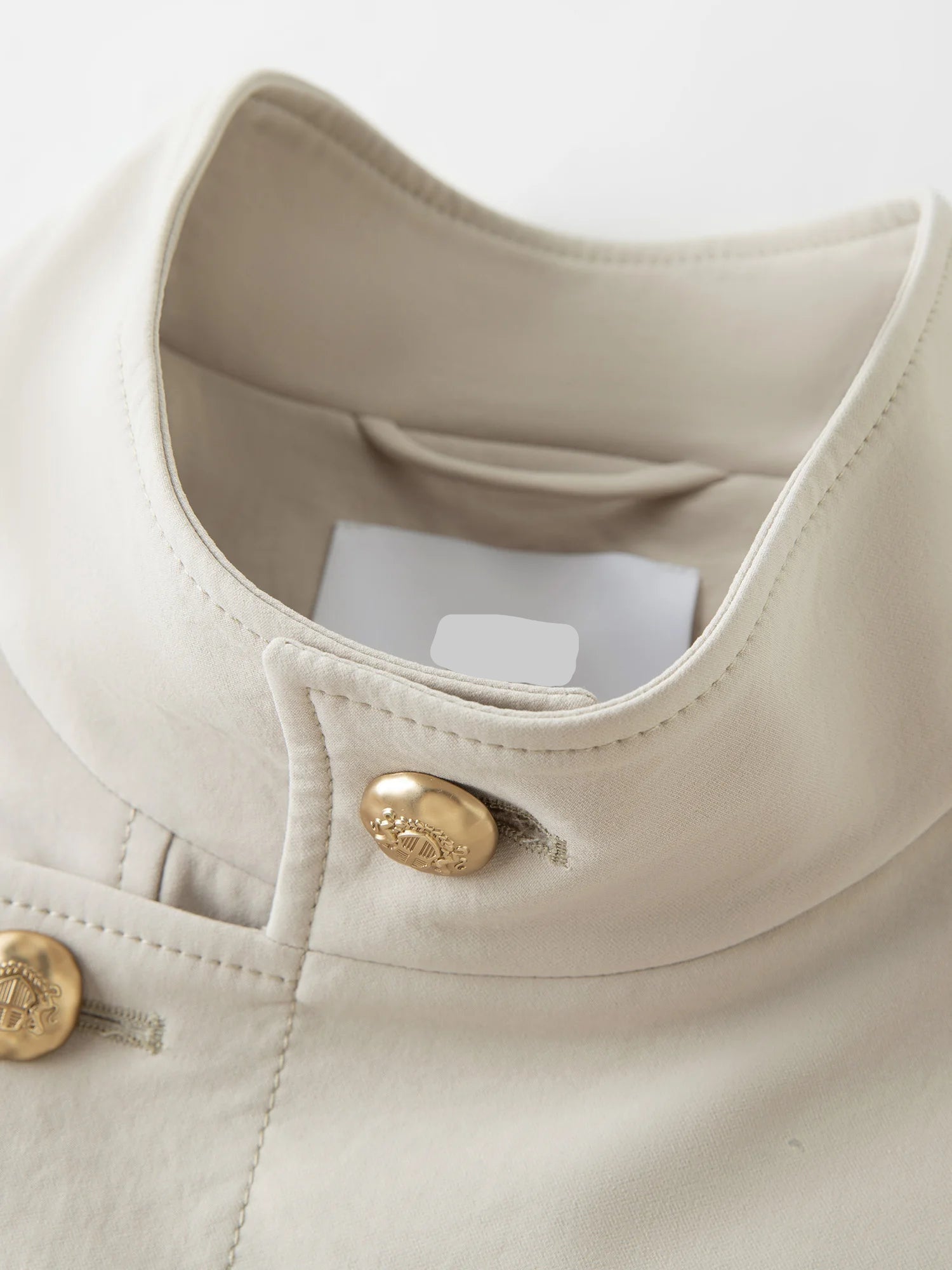 Embroidered Stand-Collar Long Trench Coat